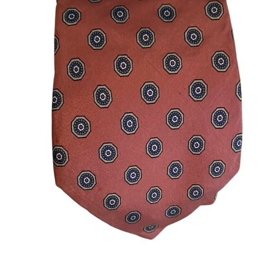 Envoy Mens Silk Tie Dusty Rose Pink Blue Geometric Medallion Made in USA